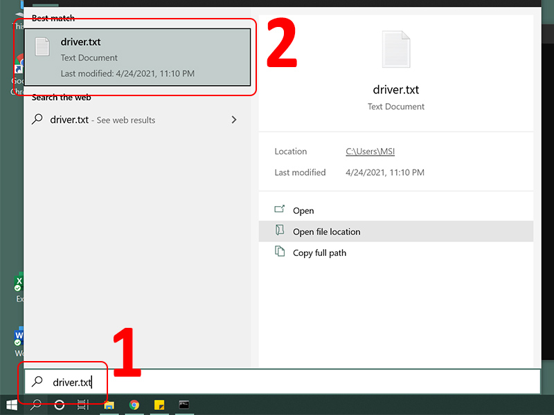 Hiển thị file driver.txt